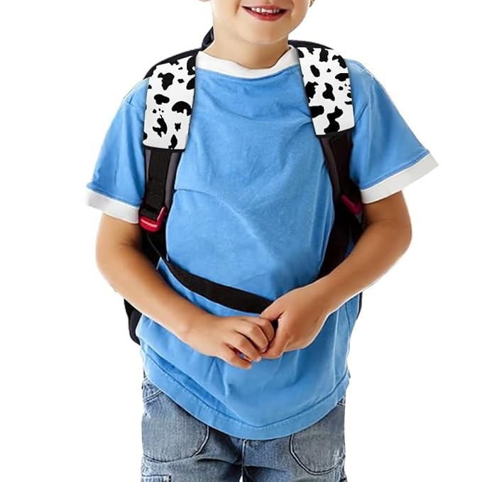 ENLACHIC Kids Car Seat Belt Cover, Cute Cartoon Animal Print Baby Car Seat Strap Pads Infant Car Seat Protector Car Accessories Universal All Cars,Cow Print