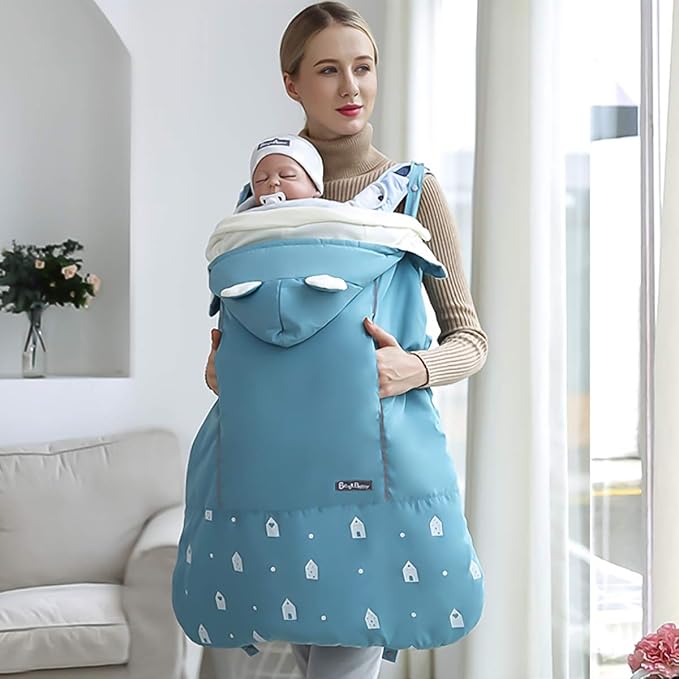 SONARIN Universal All Seasons Weather Cover for Baby Carrier,Cloak for Winter Warm,Footmuff,Windproof,Waterproof,Detachable hat(Blue)