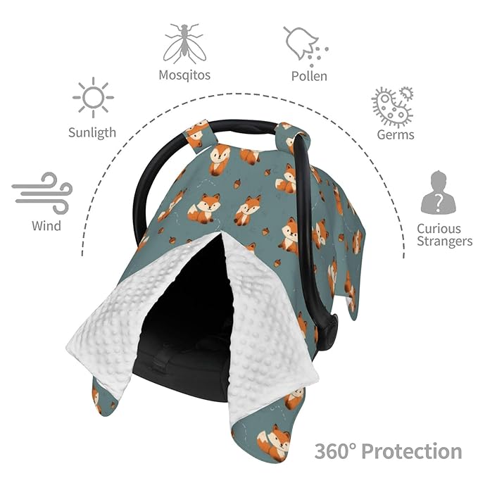 Kiuloam Cute Fox Pine Cone Baby Car Seat Canopy, Nursing Cover for Mom Breastfeeding Scarf, Infant Car Seat Cover/Multiuse Baby Stroller Covers for Babies Boys Girls