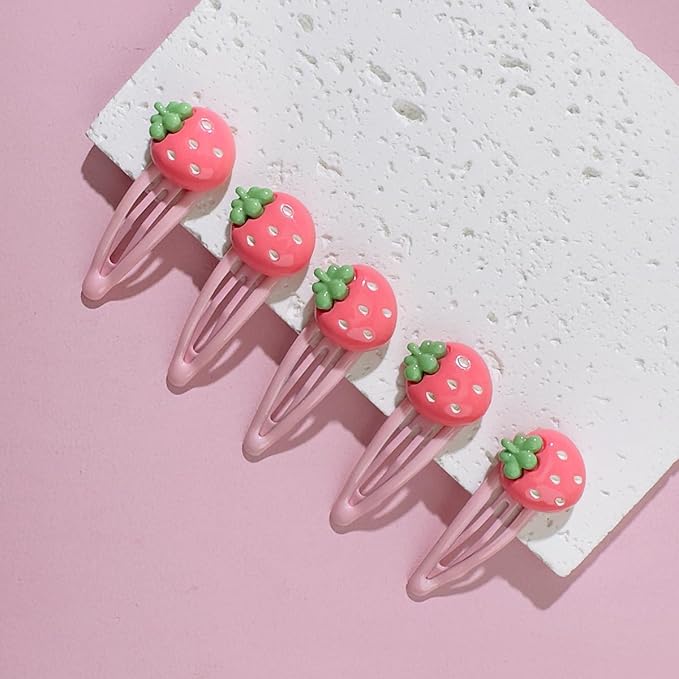 Strawberry Snap Clips Baby Girls Fruit Hair Bow Clips Strawberry Hair Ring Tie BBW24 (5 Pcs-B2)