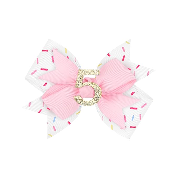YanJie 1pcs 4'' Baby Hair Bow for 5 Years Old 5th Birthday Outfit Girl Birthday Decorations for Girl Glitter Infants Hair Clips Accessories with Bows