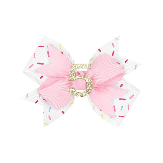 YanJie 1pcs 4'' Baby Hair Bow for 5 Years Old 5th Birthday Outfit Girl Birthday Decorations for Girl Glitter Infants Hair Clips Accessories with Bows