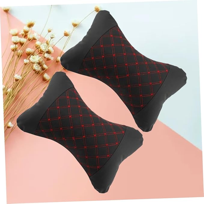 HEALLILY Car Headrest Pillow: Comfortable Neck Support Cushion for Car - Microfiber Leather Universal Fit for All Vehicles - 10 23 X 7 08 X 3 14 Inch Red Design