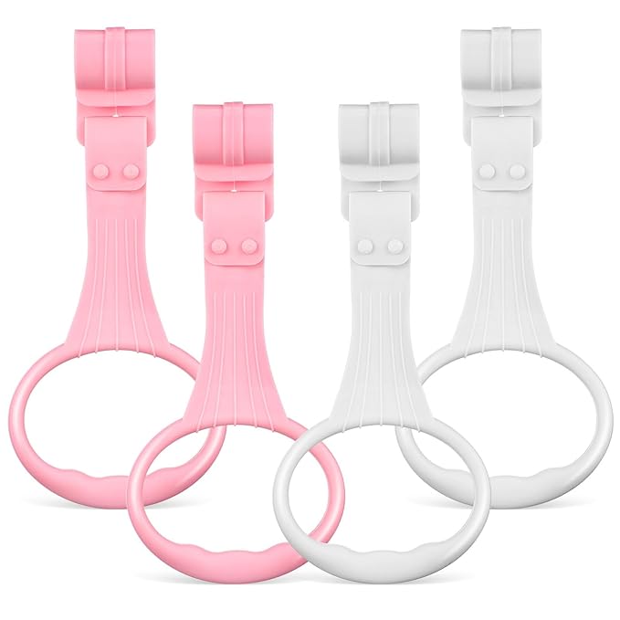 TOYANDONA Baby Pull up Rings for Playpen 4Pcs Infant Crib Hanging Rings Baby Stand up Walking Assistant Handles Easy Install Nursery Activity Toy 7.71X3.54X0.90In