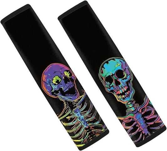Biyejit Funny Skull Universal Car Seat Belt Pads Cover, Halloween Safety Seat Belt Comfortable Shoulder Pads for Adults and Children 2 Packs
