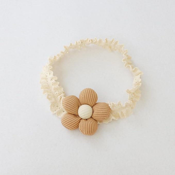 Baby Girls Hairbands Lace Flowers Headband Handmade Soft Stretchy Colorful Flower Hairband Newborn Headbands with Pearls Elastic Hairbands for Infant Head Band (Brown Flowers)
