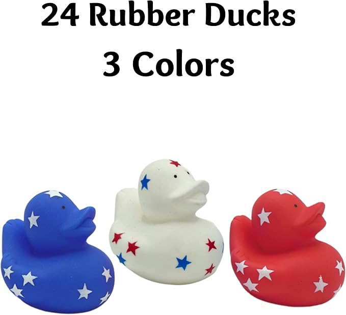 4E's Novelty Patriotic Rubber Ducks (24 Pack) Bulk 2" - 4th of July Party Favors, Patriotic Party Supplies Gifts toys for Kids Adults Fourth of July, Jeep Ducking