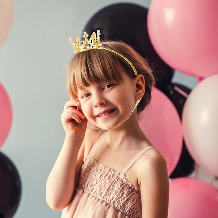 2PCS Gold Baby Tiara Glitter Baby Crown Headband Crystal Crown Hair Belt for Little Girl Infant Princess Tiaras Birthday Elastic Hair Band for Photography Headband Props