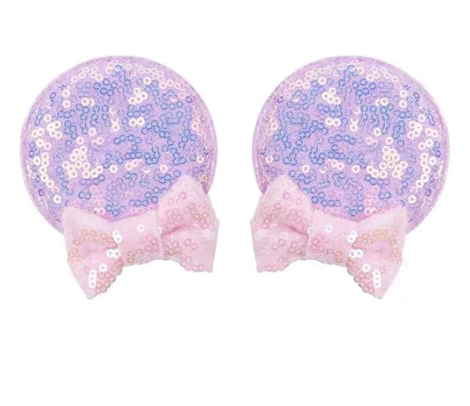 CLGIFT Minnie Baby Ears Hairband, Purple (2 Count Pack of 1, Handmade for Baby/Toddlers Flexible Headband, Sequin on Both Sides, Perfect for Halloween, Christmas, Birthday, Cosplay)