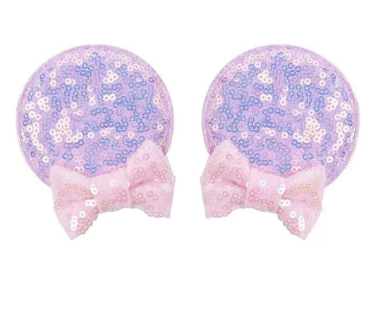 CLGIFT Minnie Baby Ears Hairband, Purple (2 Count Pack of 1, Handmade for Baby/Toddlers Flexible Headband, Sequin on Both Sides, Perfect for Halloween, Christmas, Birthday, Cosplay)
