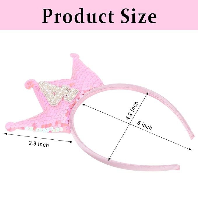 Birthday Crown Headband Pink Glitter Birthday Headbands for Girls 4 Year Old Girl Gifts 4th Birthday Decorations