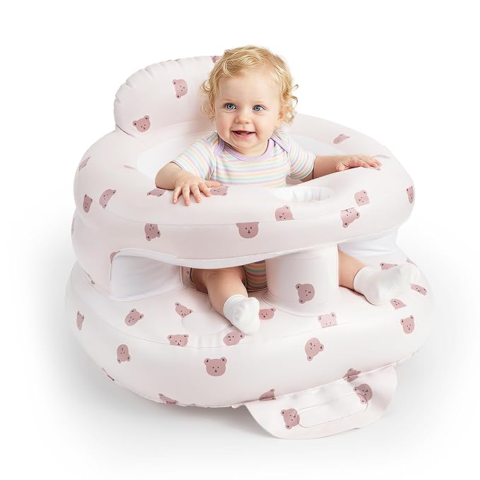 UNEEDE Inflatable Baby Seat for 3 Months & up, Infant Floor Baby Chair with Fence & Built in Air Pump, Lightweight Travel Baby Bath Seat for Home, Camping, Beach & Outdoor