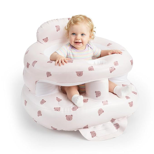 UNEEDE Inflatable Baby Seat for 3 Months & up, Infant Floor Baby Chair with Fence & Built in Air Pump, Lightweight Travel Baby Bath Seat for Home, Camping, Beach & Outdoor