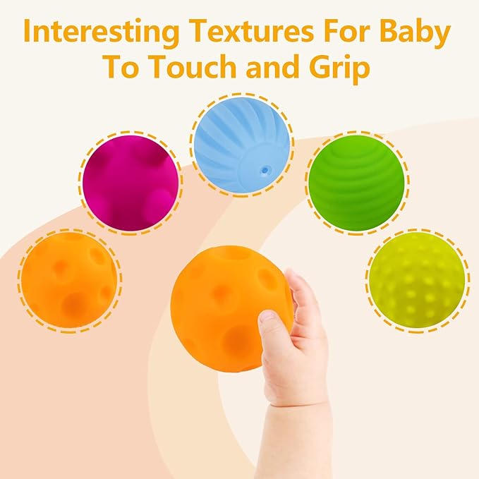 Sensory Balls for Kids 6pcs Textured Multi Ball Set for Toddlers Multicolor and Bright Handing Catching Balls BPA-Free Soft Stress Relief Toys