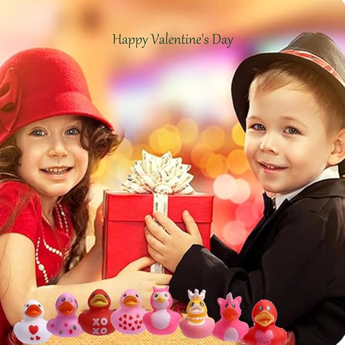 Rubber Ducks Pink Valentine Heart Ducks Assorted Rubber Duck in Bulk for Jeep Ducking Bath Toys Christmas Party Favors Supplies Decoration