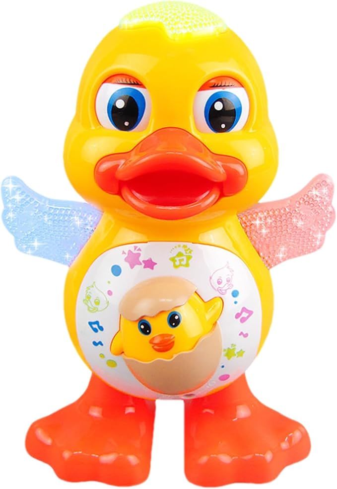 Duck Toy for, Dancing Yellow Duck, Battery-Operated Cartoon Animal with LED Light, for Early Crawling Practice Stroller Floor Exploration Playtime Home Car Seat
