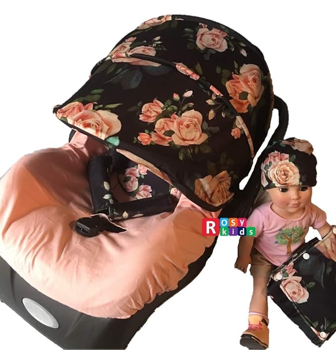 9pc Baby Boy Baby Girl Ultimate Set of Infant Car Seat Cover Canopy Headrest Blanket Hat Nursing Scarf, 06JE01