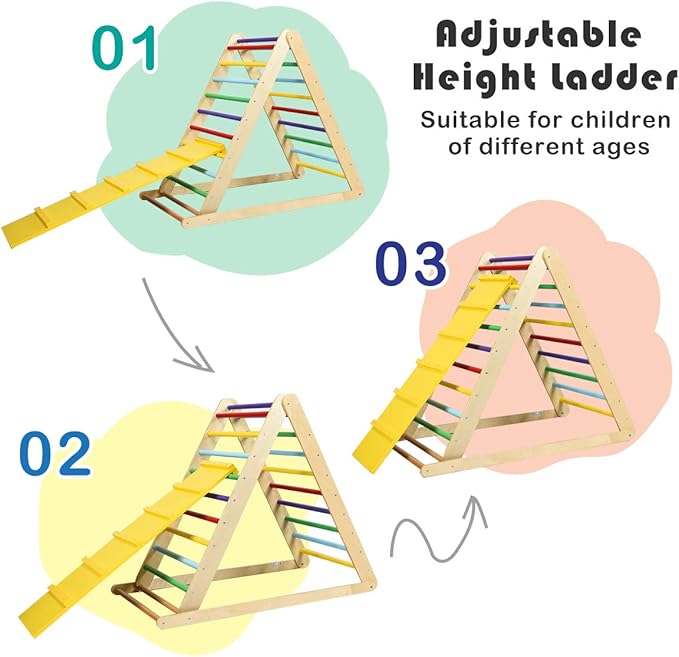 HONEY JOY Triangle Climber with Ramp, 2-in-1 Indoor Toddler Climbing Triangle Set with Ladder & Slide, Foldable Wooden Kids Climbing Toys for Playground, Gym & Daycare, Gift for Boys Girls (Colorful)