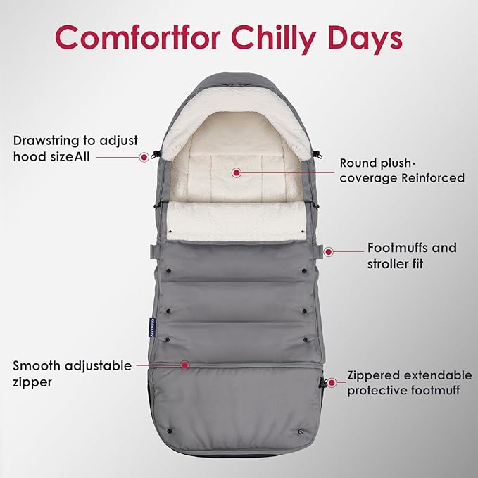 Universal, Weather-Proof, Warm Stroller Footmuff | Extendable Winter Cover | Adjustable Buckle | Stroller Bunting Bag | CosyDiary Stroller Accessories | Stroller Cover