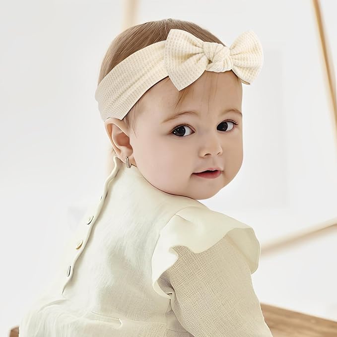 Hairband with Bows - Classic Headband Bow for Baby Girl Toddler Girls Hair Accessories, 3Pcs, Beige, Dark Khaki, Light Pink