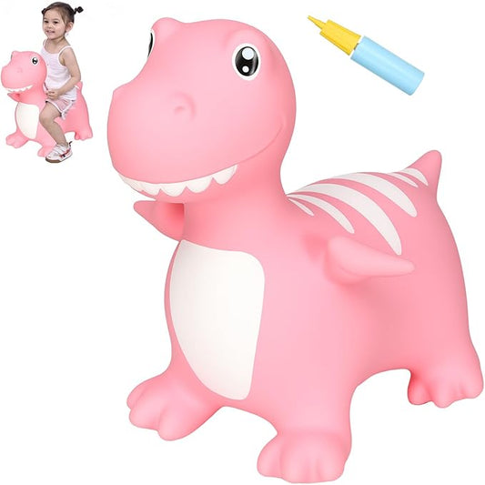 INPANY Bouncy Horse, Dinosaur Hopper Toys, Toddler Bouncing Animal, Dinosaur Party Decorations, Kids Inflatable Ride on Rubber Bouncer, Outdoor Cool Birthday Gift for 2 3 4 Yr Boy Girl Pink