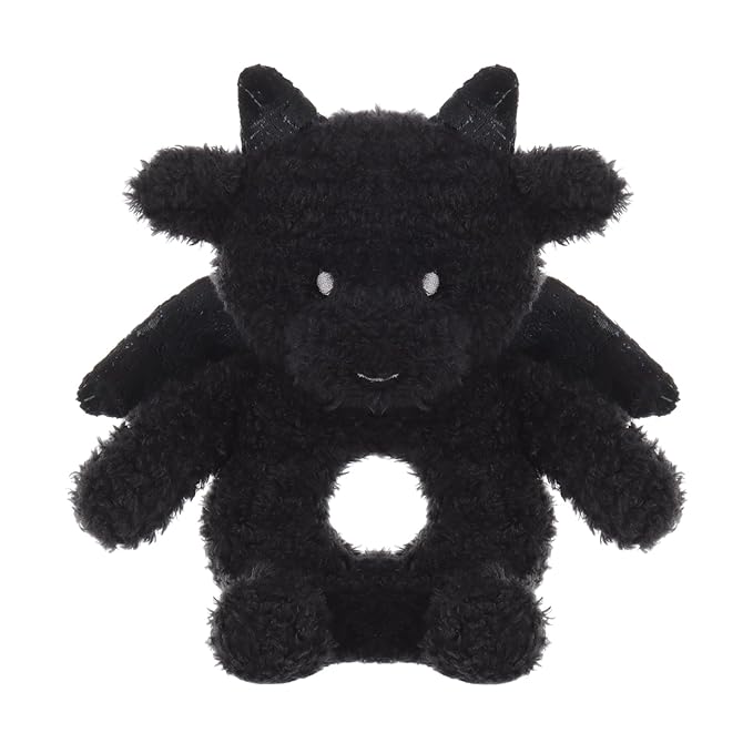 Apricot Lamb Dragon Rattle Soft Baby Rattle for Boys and Girls, Plush Stuffed Animal Rattle Toy Lovey for The Newborn, 0-3 Months, 0-6 Months and Above, 4.8 Inches (Black)