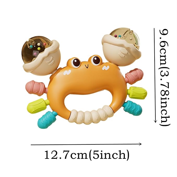 Baby Crab Rattle Toy- ABS Safe Toy for 0-6 Months Baby,Handheld Crab Shaped Toy for 6-12 Months, Early Education Grip & Smart Gift for Newborn Boys and Girls (Orange)