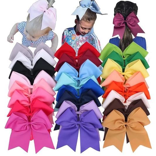 24 Colors Large Cheer Hair Bow Alligator Clips for Baby Little Girls School Colleage Teens Dancing Cheerleading Bow Hair Accessories (24 pcs/8 Inch Cheer Bow)