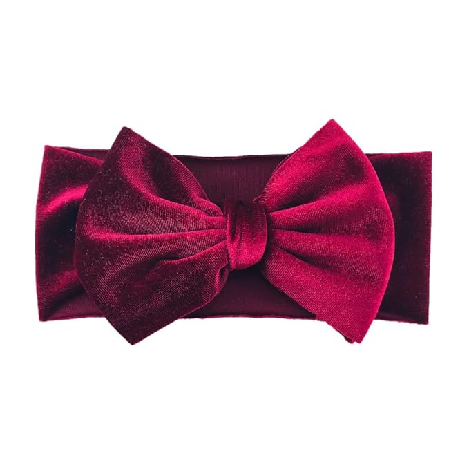 Baby Girl's 7'' Soft Big Bowknot Velvet Headband Toddler Hairband for Photography Travel Party Festivals (Burgundy, One Size)