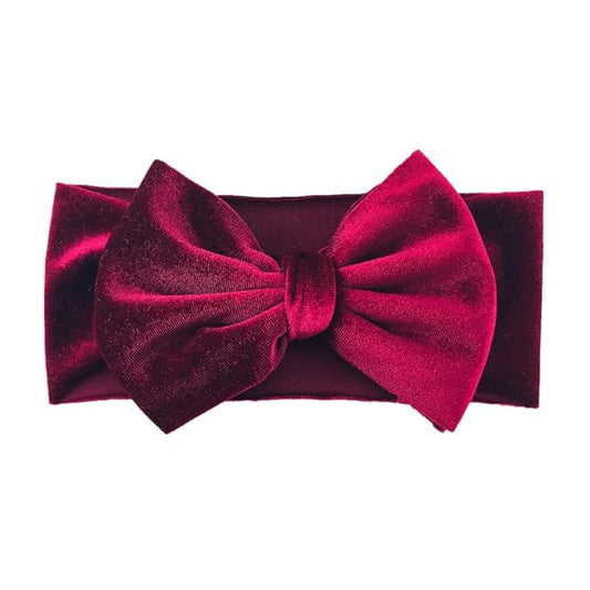Baby Girl's 7'' Soft Big Bowknot Velvet Headband Toddler Hairband for Photography Travel Party Festivals (Burgundy, One Size)