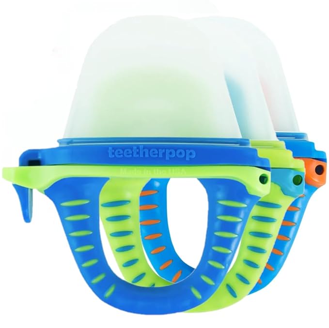 Teetherpop Fillable Freezable Teethers for Babies - Breastmilk Teether with Spill-Proof Sippy Slits – Teething Popsicle for Baby, Liquids & Purées, Cooling Teething Relief Feeder Pacifier - Blue Set
