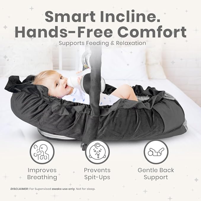 Newborn Lounger ABC - Flexible & Portable w/Infant Support Cushion, Soft & Breathable 100% Cotton - Multi-Use Supervised Baby Lounger for Floor, Travel, Changing Mat Alternative - Premium