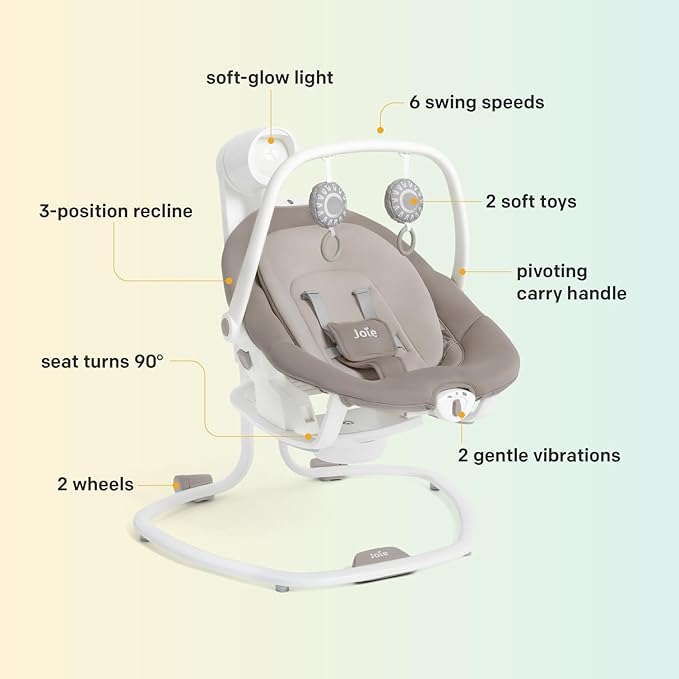 Joie Miso 2-in-1 Baby Swing & Rocker– Dual Motion Swing & Portable Rocker with 6 Speed Settings, Soothing Vibration, and 3 Recline Positions – Softglow Dimmable Light (Nature's Alphabet)