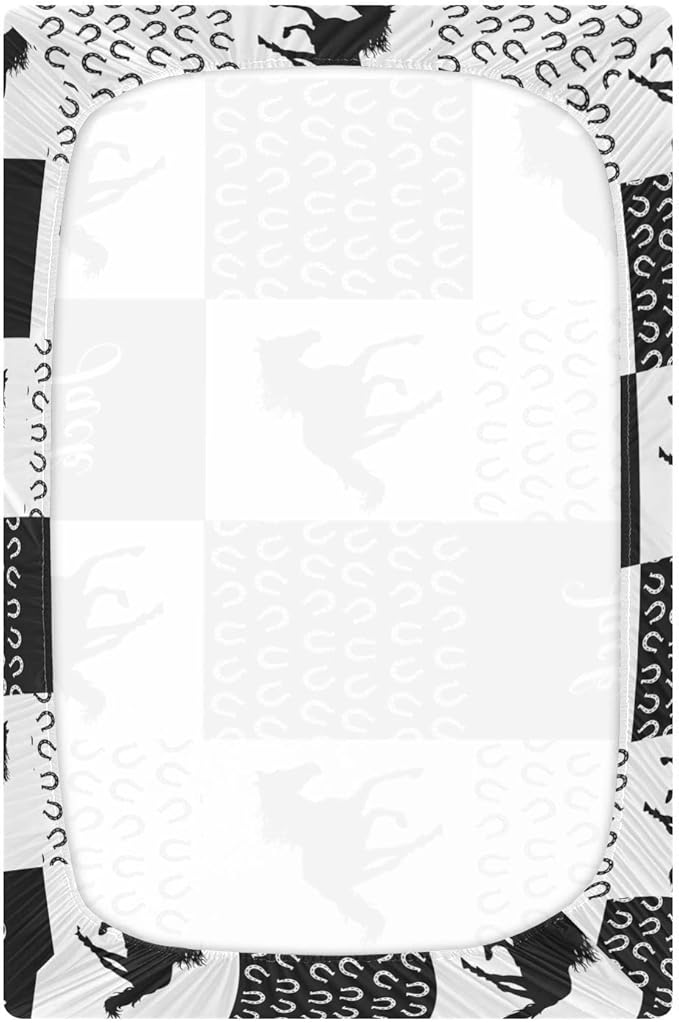 Personalized Pack and Play Sheets with Name, Custom Name Baby Mini Crib Sheets for Baby Boys Girls, Name Pack n Play, Fitted Sheet with Name, Soft and Breathable Material (Running Horse)