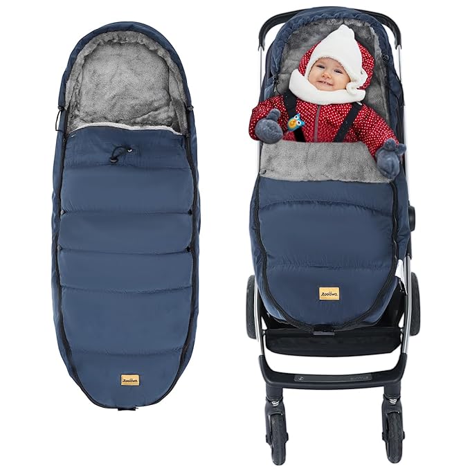 Zooawa Stroller Bunting Bag Universal, Waterproof Baby Stroller Footmuff, Stroller Sleeping Bag for Cold Weather, Extra Thick, Fits 6-36 Months Baby, Dark Blue