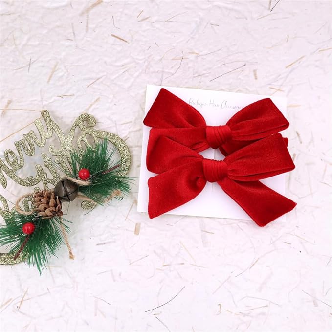 Vintage Velvet Bow Hair Clips for Baby Girl Kids Women Fall Velvet Christmas Hair Bows Barrettes Accessories (2 pcs 002 Red)