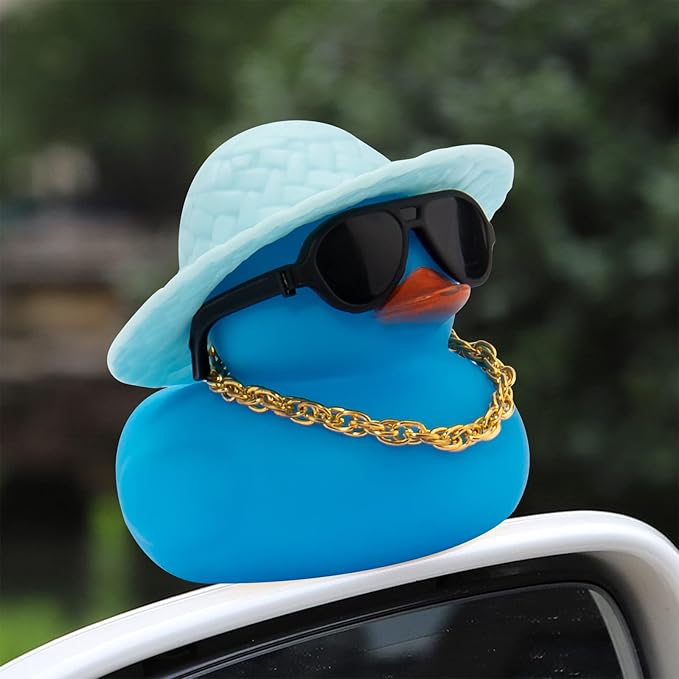 wonuu Car Accessories Rubber Ducks Dashboard Decorations Rubber Duck Pink Accessories Dashboard Duck Car Decorations Car Ducks for Dashboard Car Duck Car Dashboard Decorations, BG-blue-strawhatblue