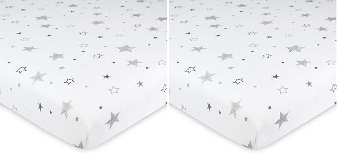 American Baby Company 100% Natural Cotton Fitted Pack and Play Sheet 39" x 27" - Soft & Breathable Pack N Play Sheet for Playpen, Playard & Mini Crib Mattress, Super Stars, for Boys & Girls