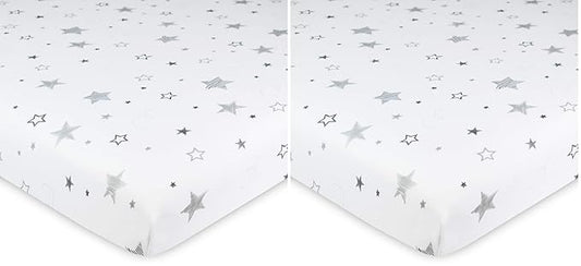 American Baby Company 100% Natural Cotton Fitted Pack and Play Sheet 39" x 27" - Soft & Breathable Pack N Play Sheet for Playpen, Playard & Mini Crib Mattress, Super Stars, for Boys & Girls