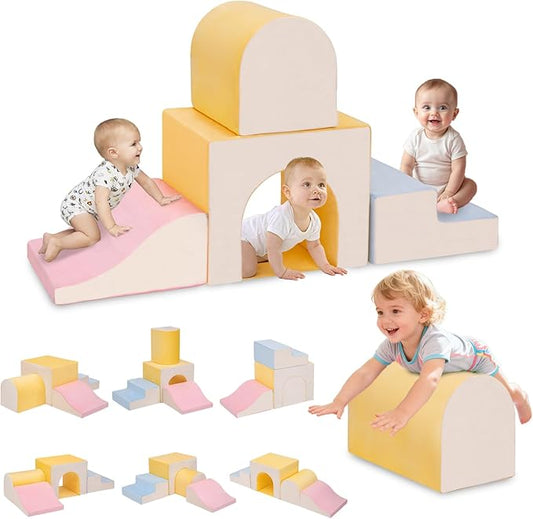 CAMELUS Large Climbing Toys for 1 Year Old, 4-Piece Toddler Climbing Toys Indoor, Soft Play Set Baby Foam Climbing Blocks for Toddlers, Climb Crawl Activity Play Set, Birthday