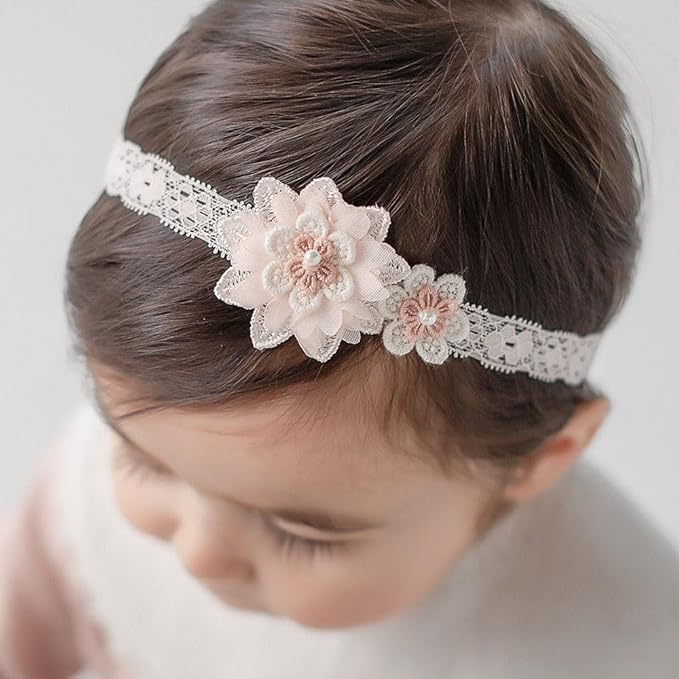 Bethynas Baby Girls Cute Bow-knot Headband Soft Lace Floral Hairbands Newborn Infant Toddlers Kids Hair Accessories (Style 7)