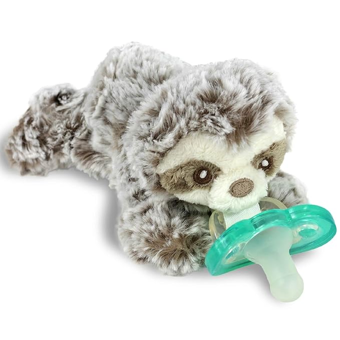 RaZbaby Sloth Pacifier Holder & JollyPop Pacifier Bundle – Orthodontic, BPA-Free, Hospital-Trusted, USA Made, Includes Plush Holder + 4 Pacifiers for Newborns & Babies 0-3M