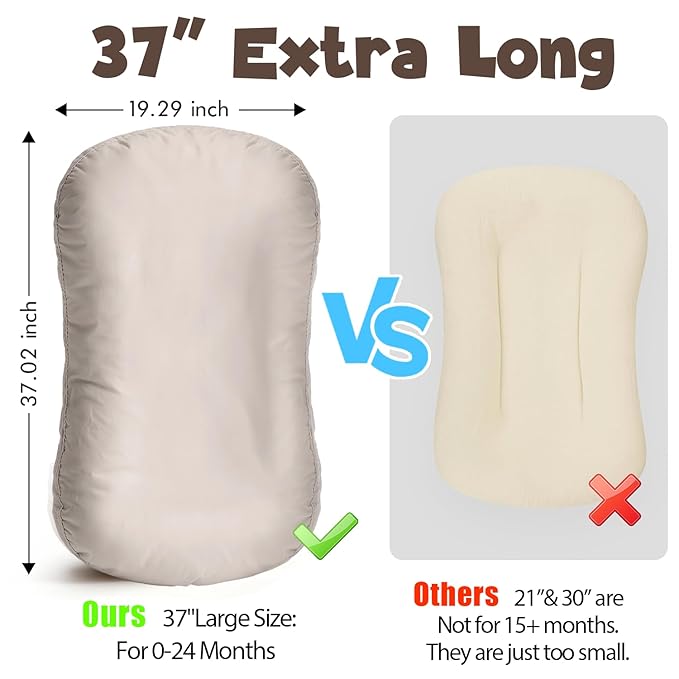 Extra Large Baby Lounger for Newborn & Infant, Pure Cotton Infant Lounger with Thick Support Filling & Removable Envelope Cover, Portable Baby Nest for Supervised Play