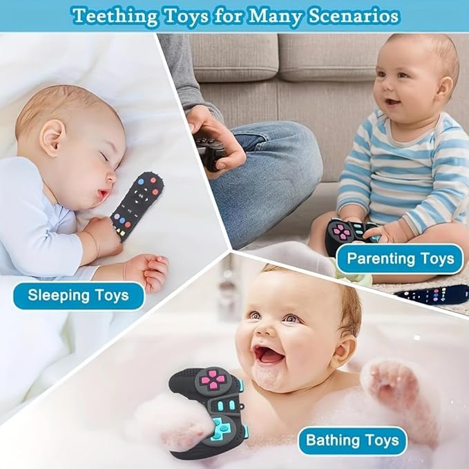 2 Pack Baby Teething Toys, Game Controller & TV Remote Shape Teether Set for Babies 6-12-18 Months, Gamer Silicone Chew Toys, BPA Free Relief for Infant Gum Pain