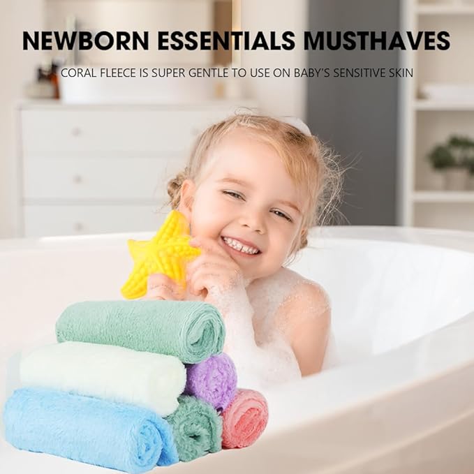 20 Pack 10x10 Inches Microfiber Coral Fleece Baby Washcloths,Extra Absorbent,Soft Wash Clothes,Bath Face Towel for Newborn,Infant and Toddlers (Muticolor)
