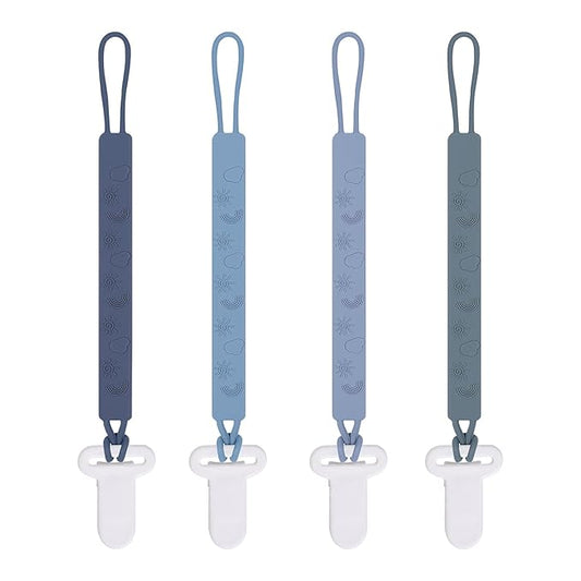 One Piece Design Silicone Pacifier Clip Holder for Baby Boys and Girls,Pack of 4 Flexible Paci Leash,Binky Clips,Newborn Essentials (Sun & Cloud & Rainbow, Gray)