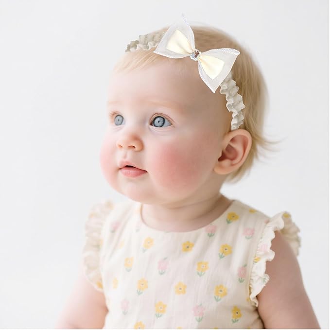 Baby Girls Hairbands bows Headband Stretchy Soft Flower Hairband Toddler Handmade Headbands with Pearls Elastic Headband for Infant Toddler Girl Hair Accessories (Diamond Bow, Elastic)