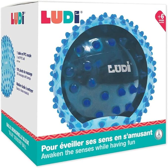 Ludi - Blue Massage Ball - Sensory Awakening for Babies from 6 Months - Soft Nubs - Stimulation, Dexterity and Coordination - 100% PVC - Washable - Ø 20 cm - Relieves Teeth and Promotes Play