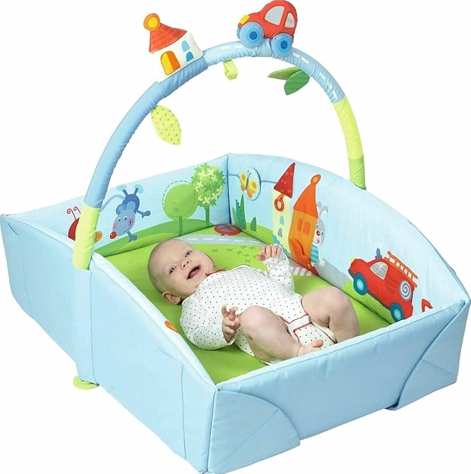 HABA Whimsy City Soft Fabric Play Gym with Detachable Arch - Use as a Play Surface, Changing Area or Small Bed