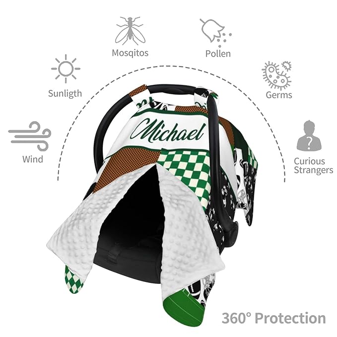 Personalized Baby Car Seat Canopy for Babies, Custom Name Car Seat Covers for Boys and Girls, Opening Minky Nursing Breastfeeding Cover for Infant, Carseat Canopies for Newborn (Farm Rugby)